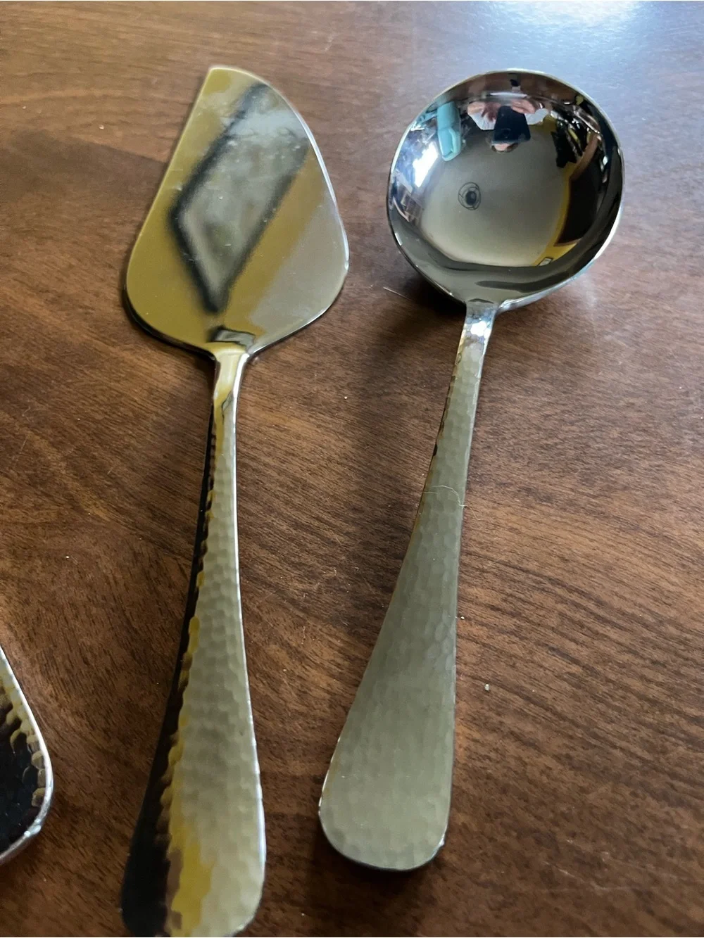 Hammered Stainless Steel Serving Spoon, Ladle & Pie Server - Silver